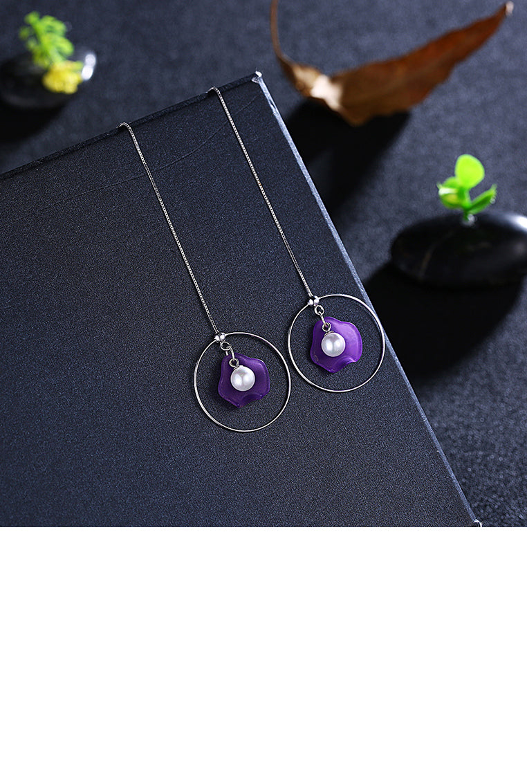 925 Sterling Silver Purple Shell Earrings with Fashion Pearl - Luxurious Look