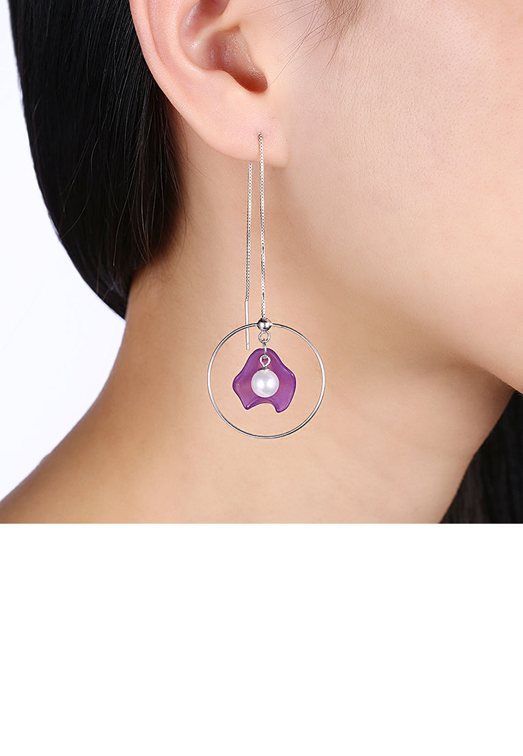 925 Sterling Silver Purple Shell Earrings with Fashion Pearl - Luxurious Look
