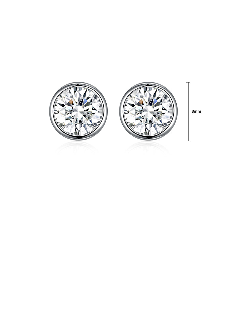 925 Sterling Silver Simple Round Stud Earrings with White Austrian Element Crystal