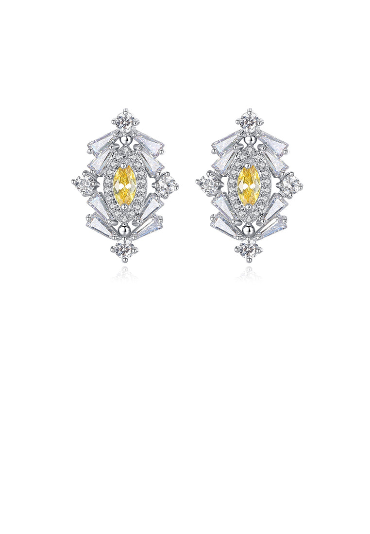 Fashion Simple Geometric Stud Earrings with Yellow Cubic Zirconia - Luxurious Look