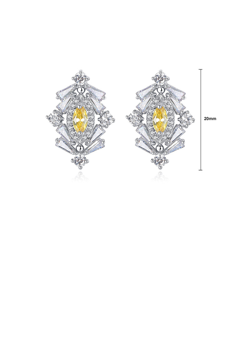 Fashion Simple Geometric Stud Earrings with Yellow Cubic Zirconia - Luxurious Look
