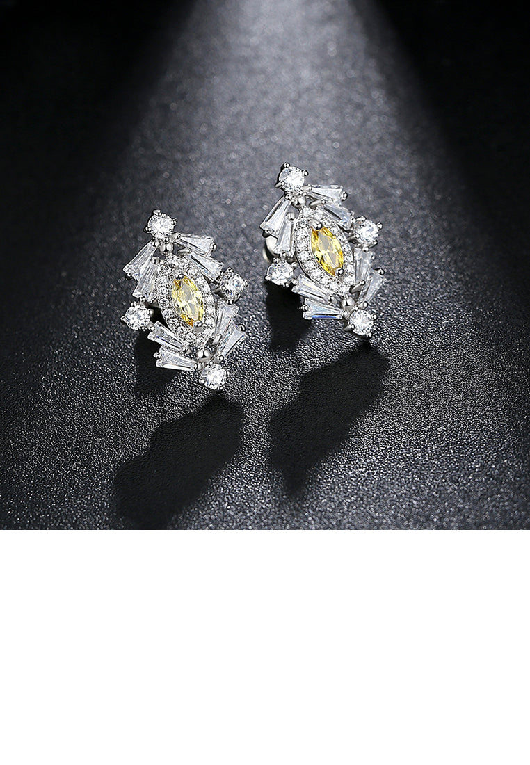 Fashion Simple Geometric Stud Earrings with Yellow Cubic Zirconia - Luxurious Look