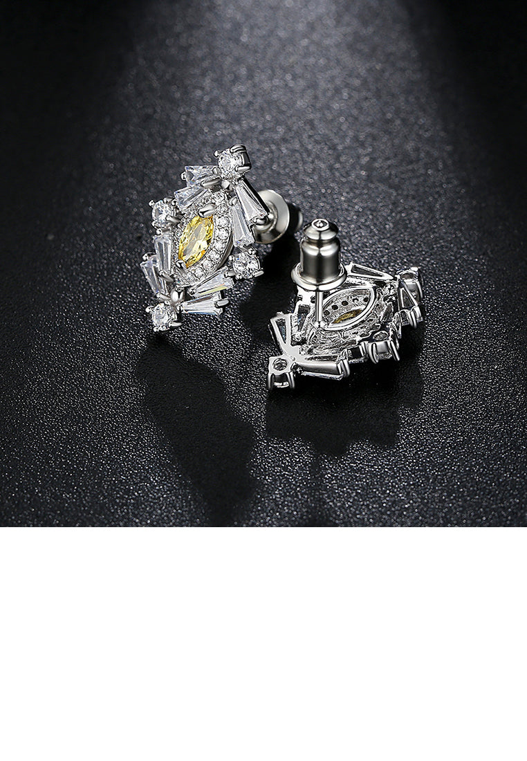 Fashion Simple Geometric Stud Earrings with Yellow Cubic Zirconia - Luxurious Look