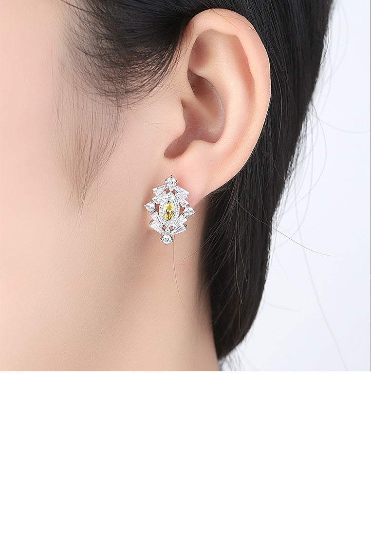 Fashion Simple Geometric Stud Earrings with Yellow Cubic Zirconia - Luxurious Look