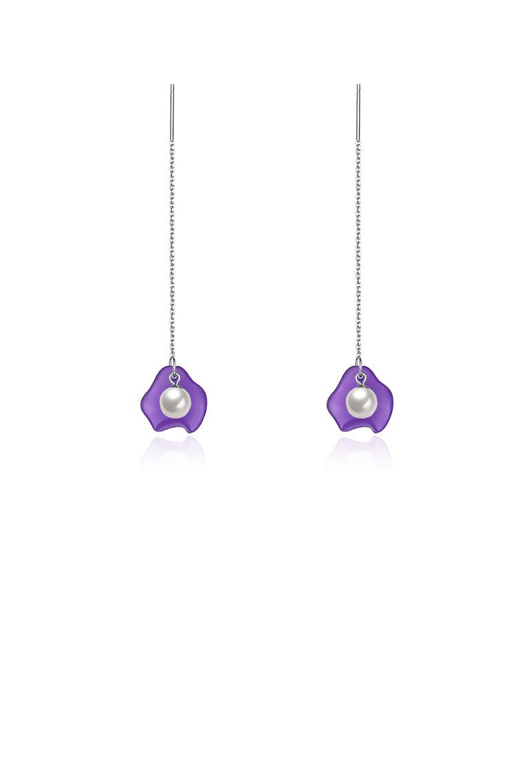 925 Sterling Silver Elegant Fashion Purple Long Shell Pearl Earrings and Ear Wire - Luxurious Look
