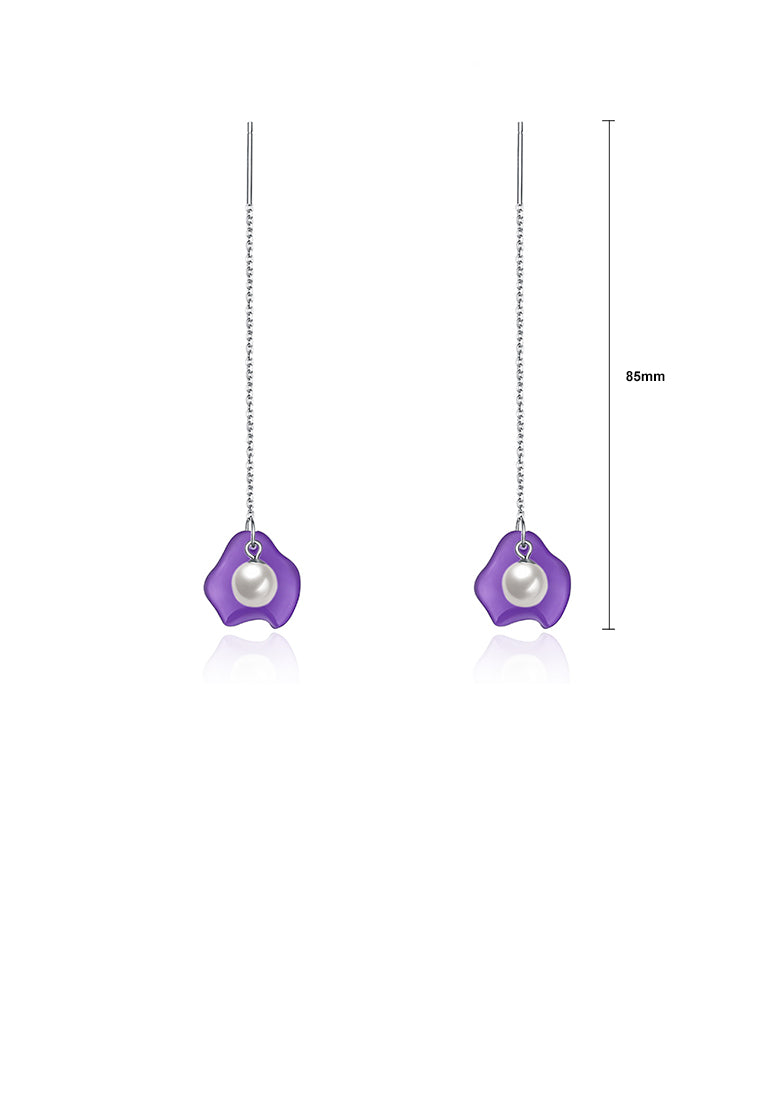 925 Sterling Silver Elegant Fashion Purple Long Shell Pearl Earrings and Ear Wire - Luxurious Look