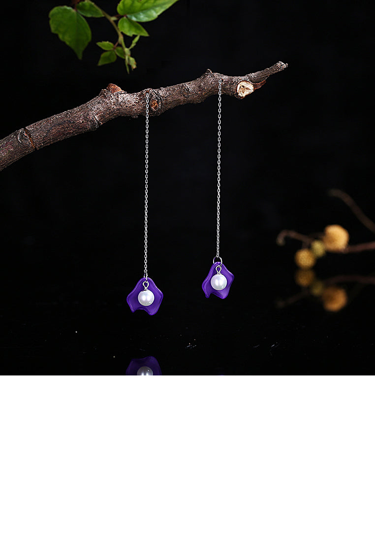 925 Sterling Silver Elegant Fashion Purple Long Shell Pearl Earrings and Ear Wire - Luxurious Look