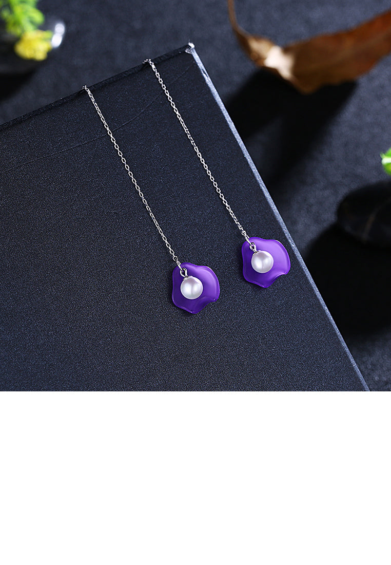925 Sterling Silver Elegant Fashion Purple Long Shell Pearl Earrings and Ear Wire - Luxurious Look