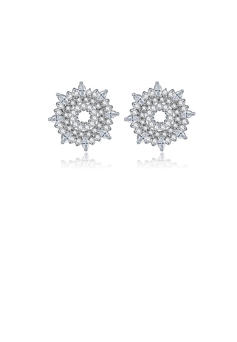 Simple Bright Geometric Round Stud Earrings with Cubic Zirconia - Luxurious Look