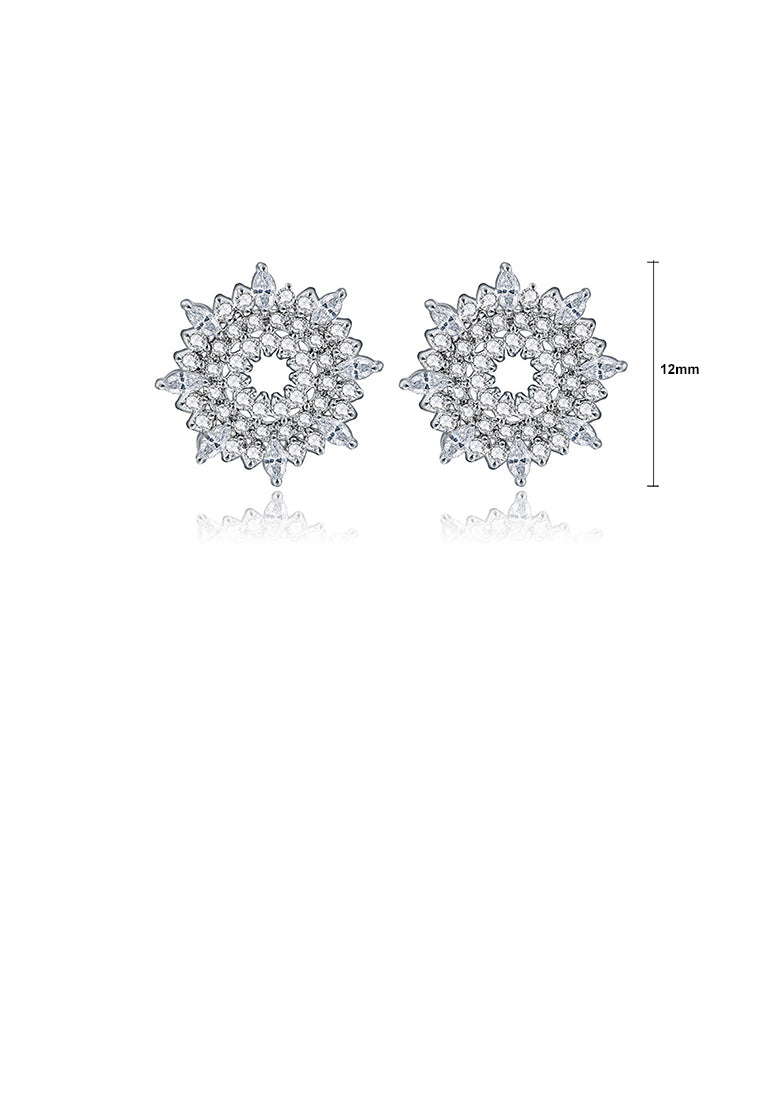 Simple Bright Geometric Round Stud Earrings with Cubic Zirconia - Luxurious Look