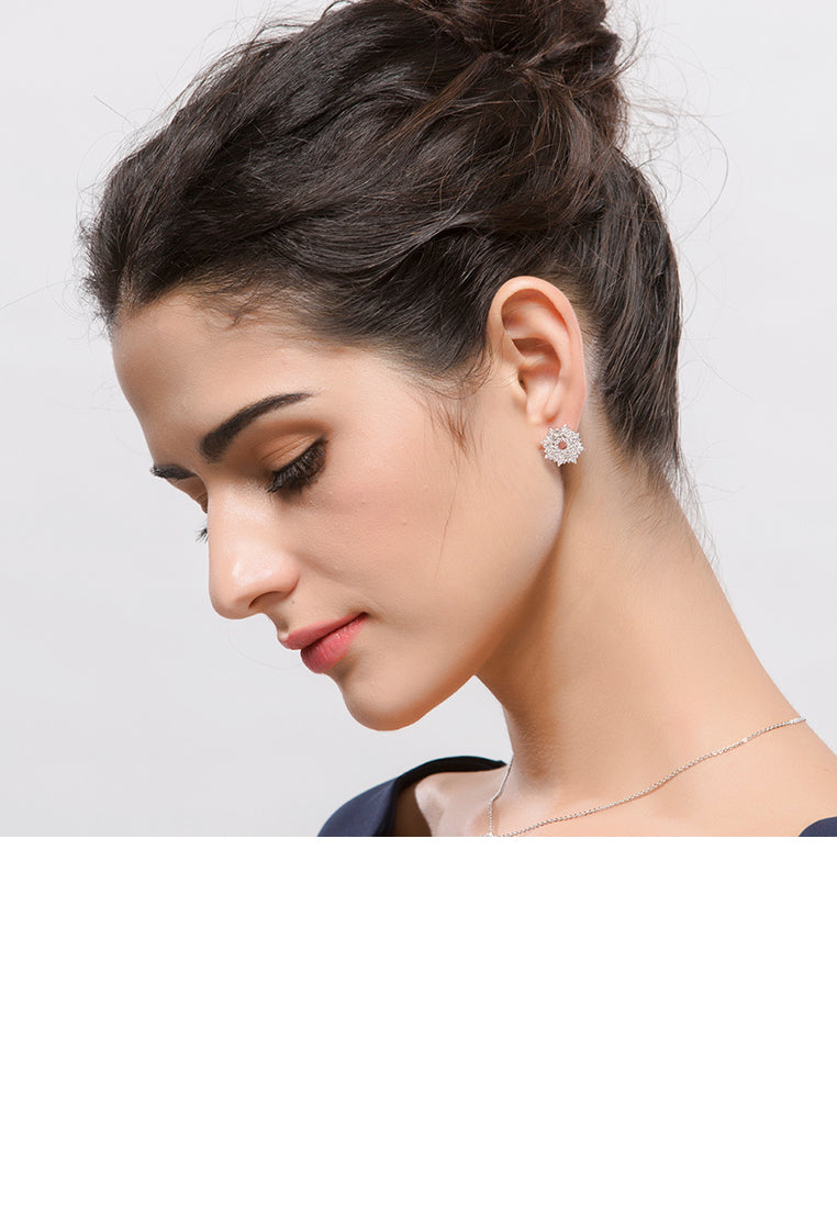 Simple Bright Geometric Round Stud Earrings with Cubic Zirconia - Luxurious Look