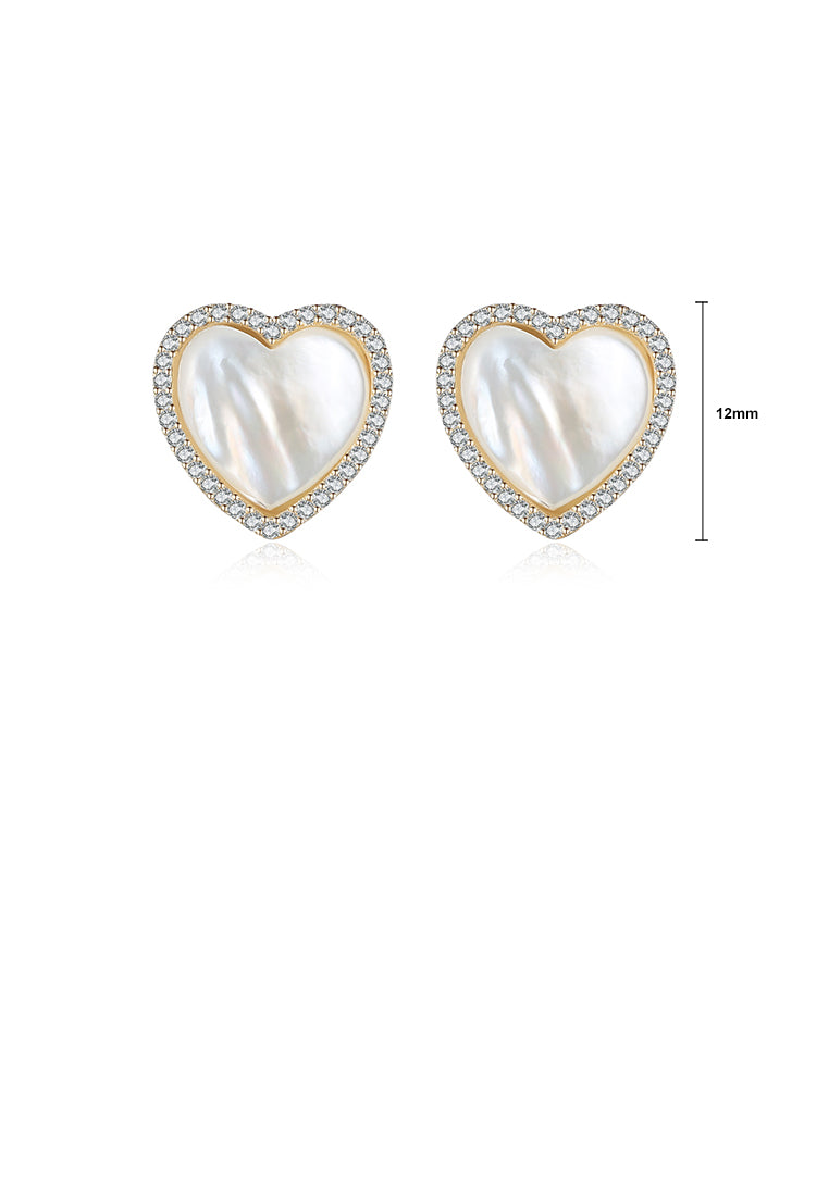 925 Sterling Silver Plated Gold Simple Sweet Heart-shaped Fritillary Earrings with Cubic Zirconia - Luxurious Look