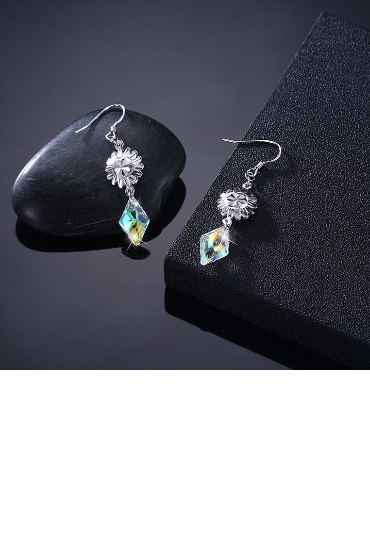 925 Sterling Silver Diamond Earrings with Austrian Element Crystal