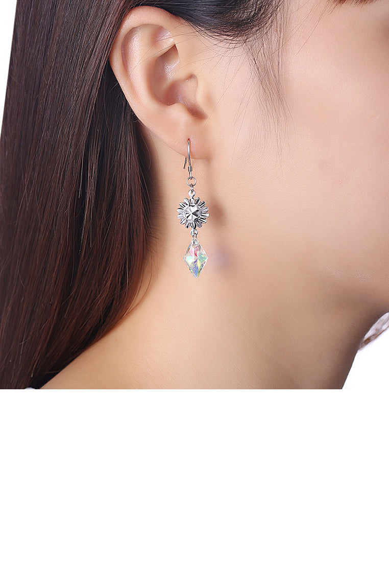 925 Sterling Silver Diamond Earrings with Austrian Element Crystal