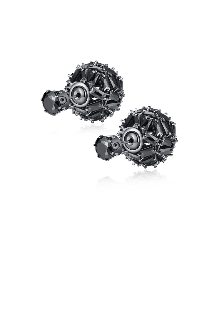 Fashion and Elegant Plated Black Geometric Round Earrings with Black Cubic Zirconia - Luxurious Look