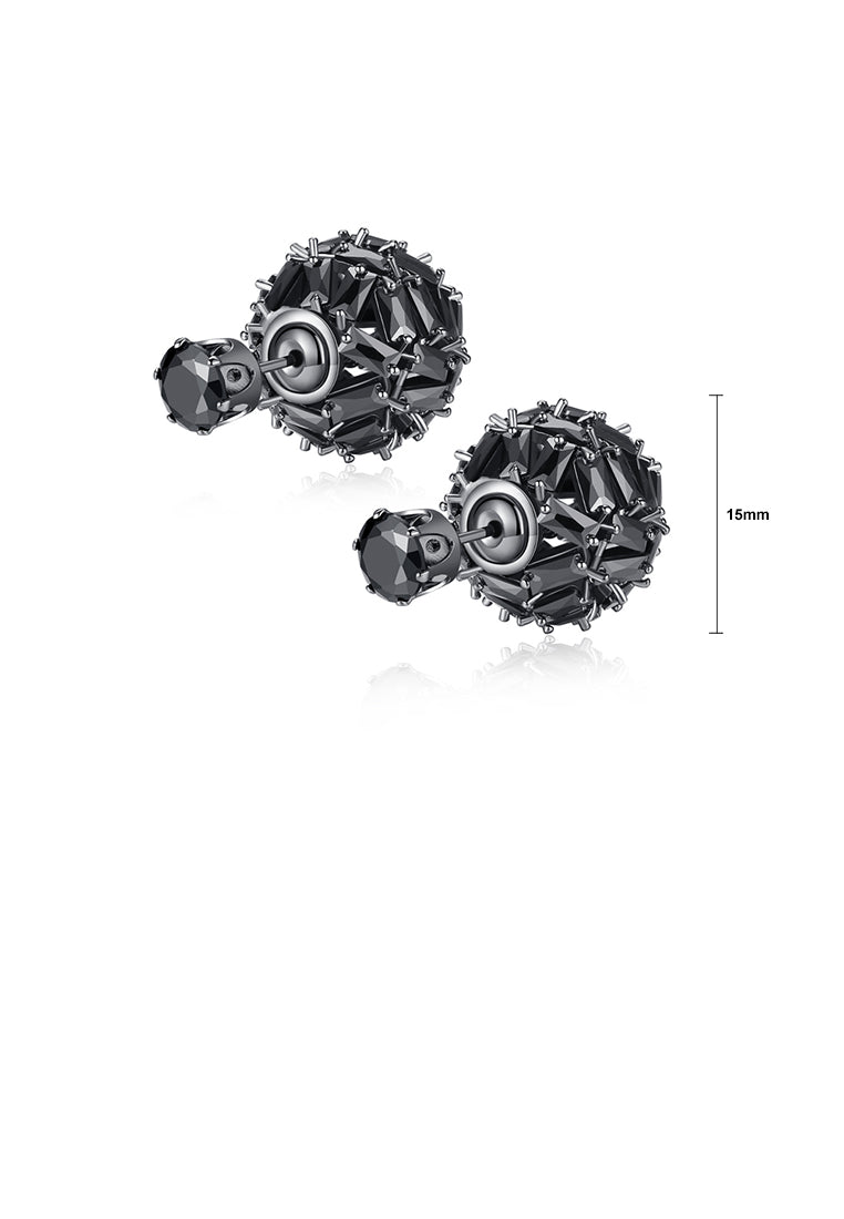 Fashion and Elegant Plated Black Geometric Round Earrings with Black Cubic Zirconia - Luxurious Look