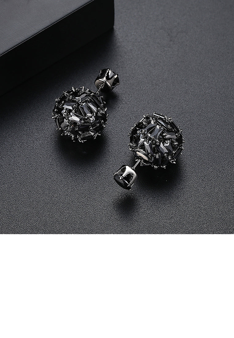 Fashion and Elegant Plated Black Geometric Round Earrings with Black Cubic Zirconia - Luxurious Look