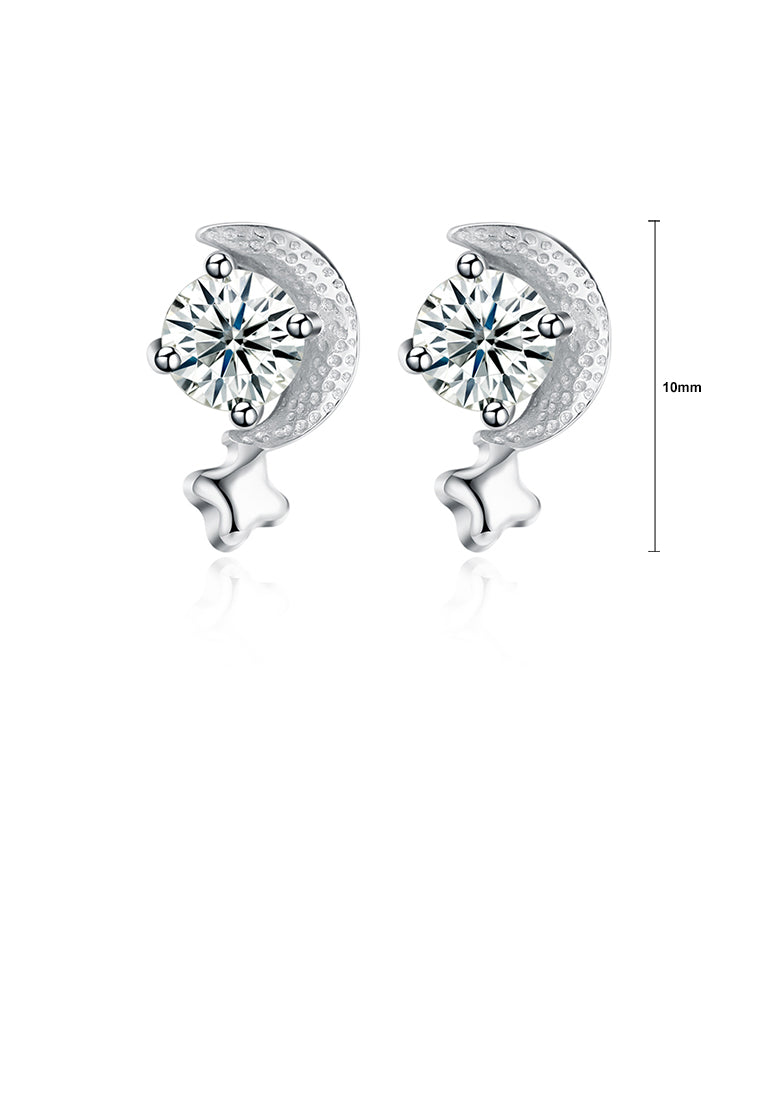 925 Sterling Silver Simple Mini Elegant Exquisite Star and Moon Earrings and Ear Studs with Cubic Zircon