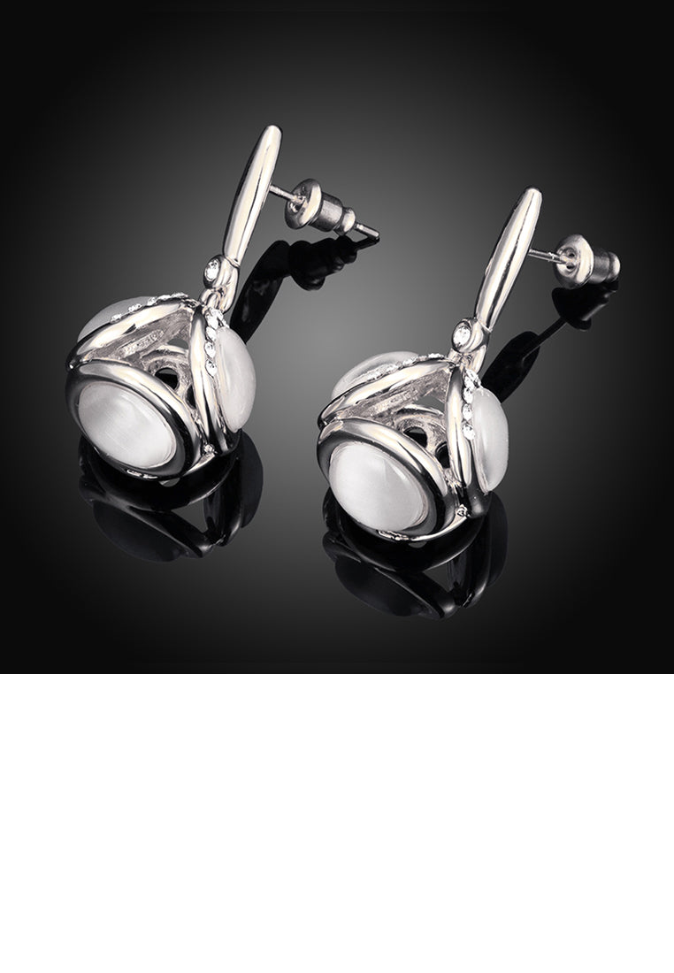 Noble and Elegant Geometric Sphere Earrings with Opal and Austrian Element Crystal