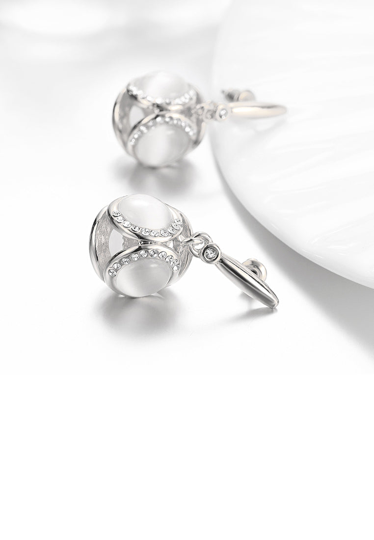 Noble and Elegant Geometric Sphere Earrings with Opal and Austrian Element Crystal