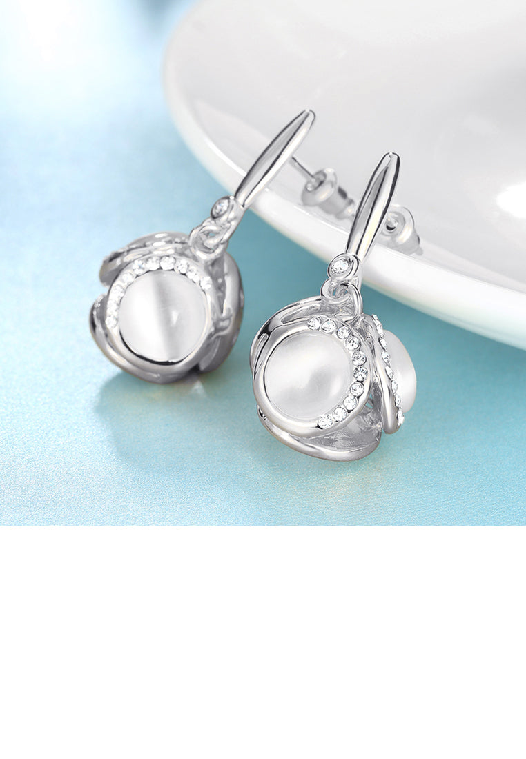 Noble and Elegant Geometric Sphere Earrings with Opal and Austrian Element Crystal