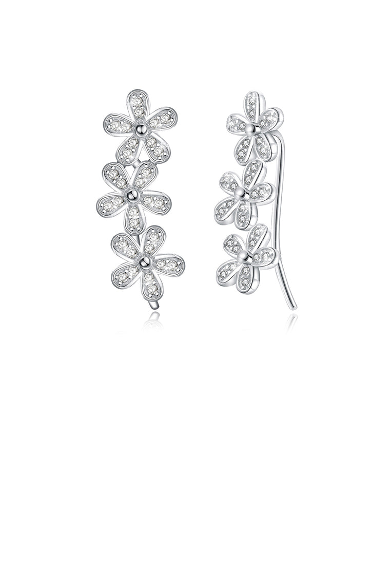 925 Sterling Silver Fashion Flower Earrings with Austrian Element Crystal