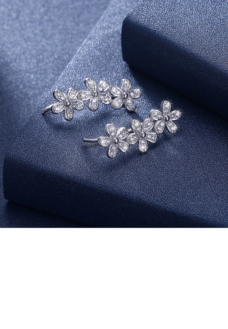 925 Sterling Silver Fashion Flower Earrings with Austrian Element Crystal