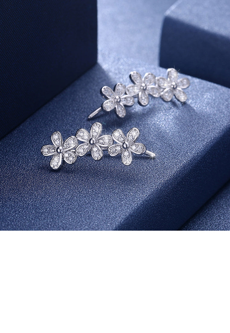 925 Sterling Silver Fashion Flower Earrings with Austrian Element Crystal