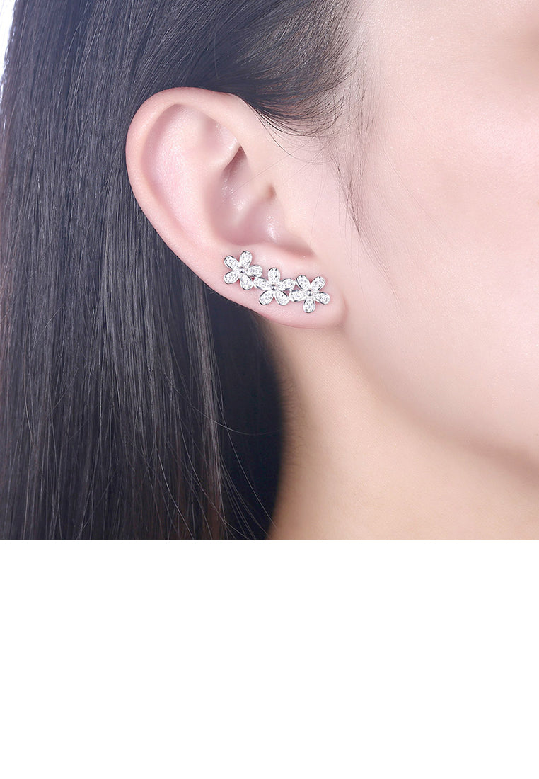 925 Sterling Silver Fashion Flower Earrings with Austrian Element Crystal