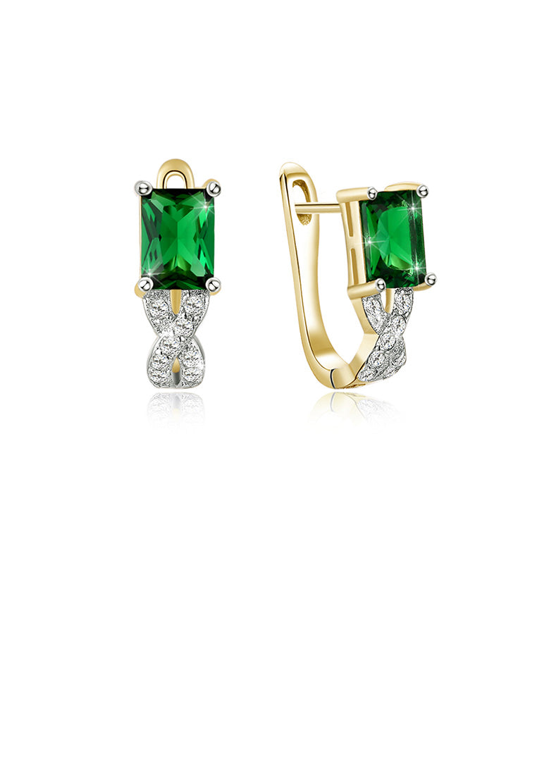 Elegant Plated Gold Geometric Earrings with Green Cubic Zircon