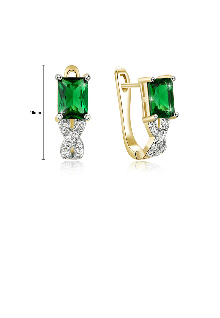 Elegant Plated Gold Geometric Earrings with Green Cubic Zircon
