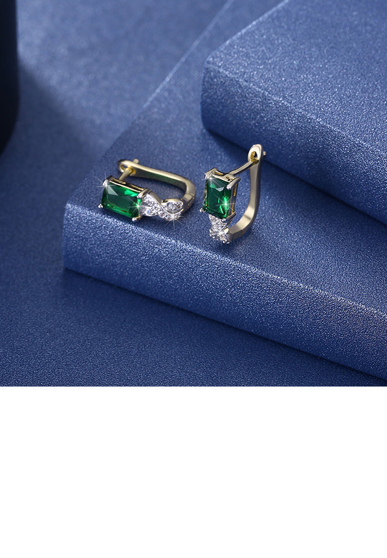 Elegant Plated Gold Geometric Earrings with Green Cubic Zircon