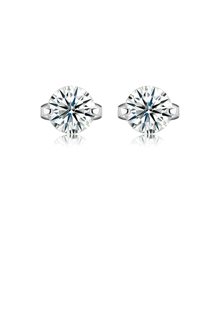925 Sterling Silver Simple and Bright Cubic Zirconia Round Stud Earrings - Luxurious Look