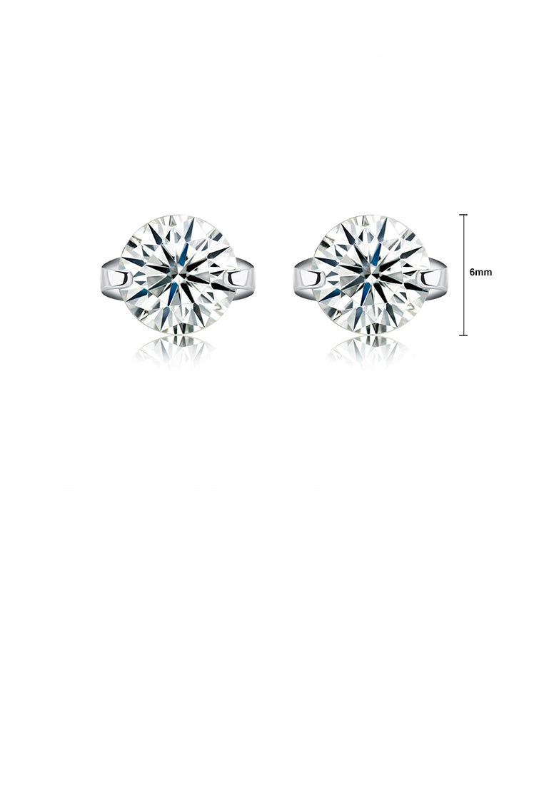 925 Sterling Silver Simple and Bright Cubic Zirconia Round Stud Earrings - Luxurious Look