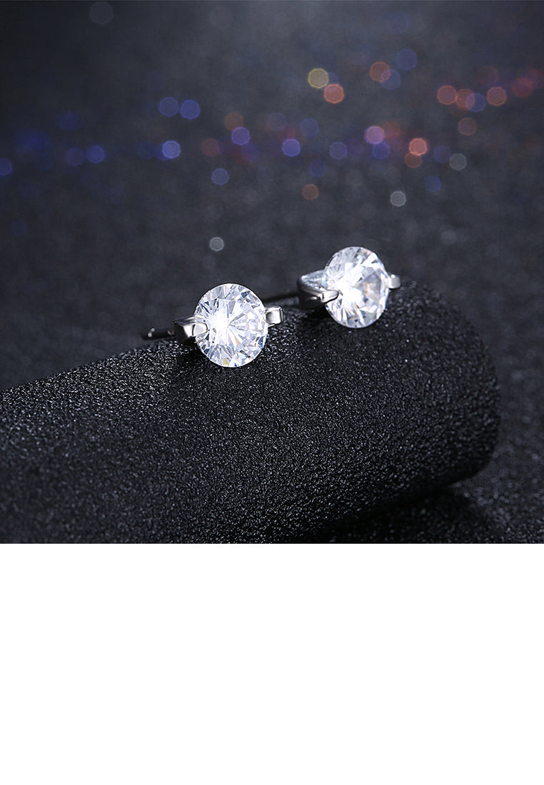 925 Sterling Silver Simple and Bright Cubic Zirconia Round Stud Earrings - Luxurious Look