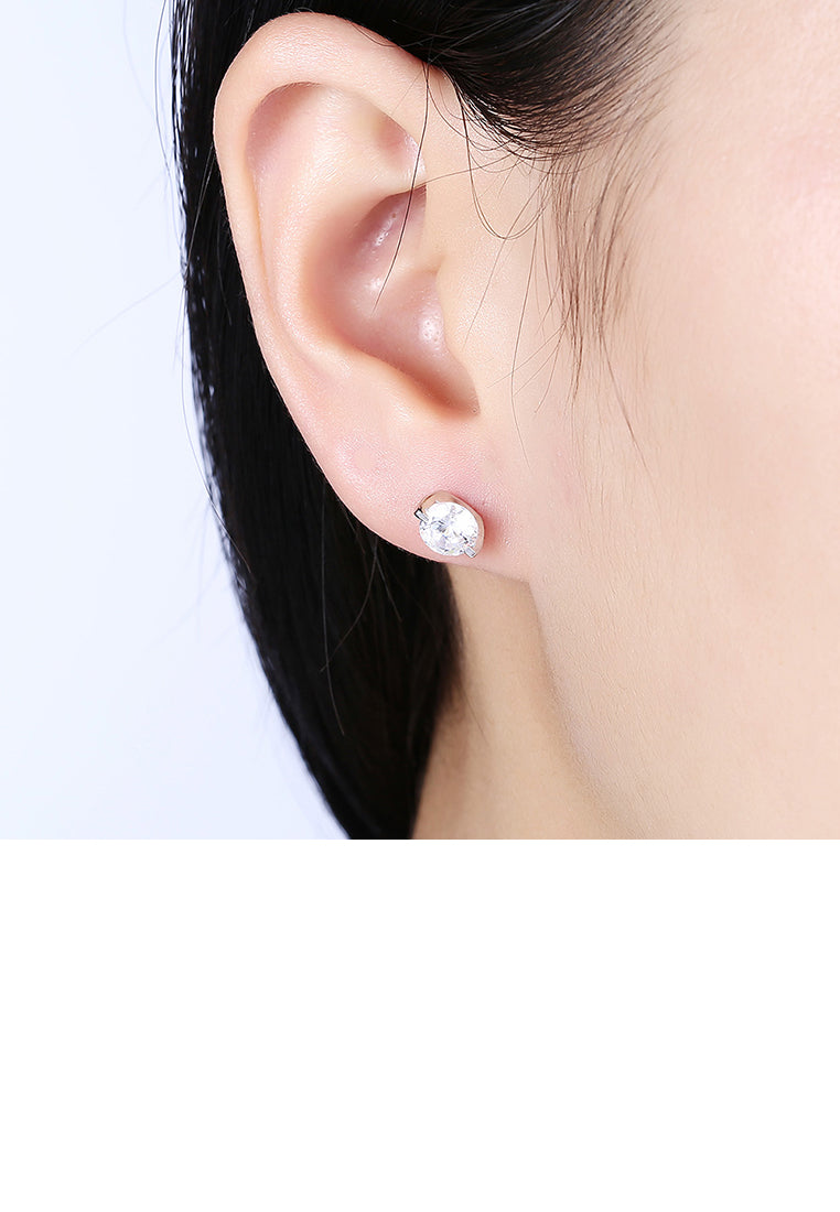 925 Sterling Silver Simple and Bright Cubic Zirconia Round Stud Earrings - Luxurious Look