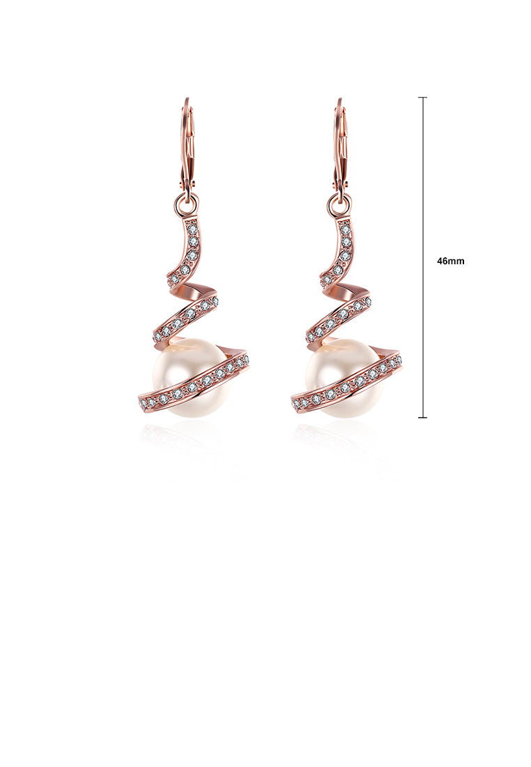 Fashion Elegant Plated Rose Gold Geometric Pearl Earrings with Cubic Zircon - Luxurious Look