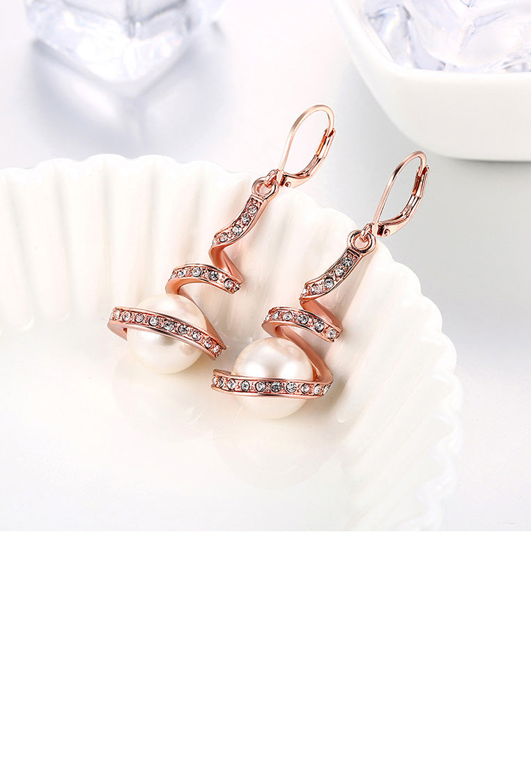Fashion Elegant Plated Rose Gold Geometric Pearl Earrings with Cubic Zircon - Luxurious Look