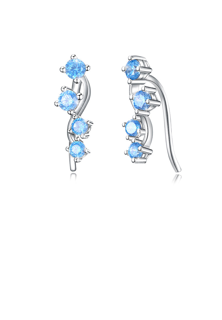 925 Sterling Silver Simple Earrings with Blue Cubic Zirconia - Luxurious Look