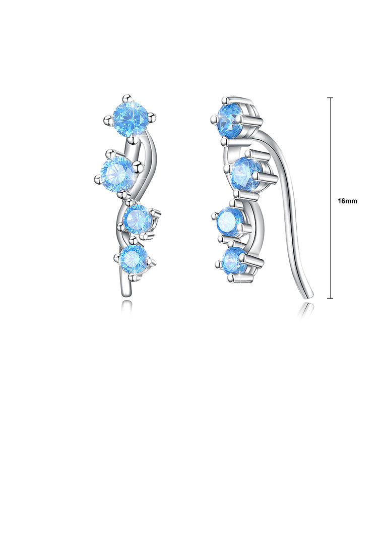 925 Sterling Silver Simple Earrings with Blue Cubic Zirconia - Luxurious Look