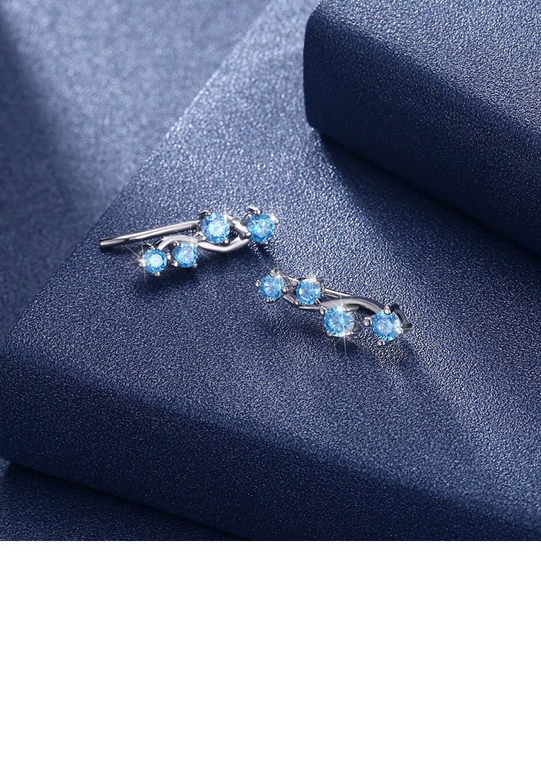 925 Sterling Silver Simple Earrings with Blue Cubic Zirconia - Luxurious Look