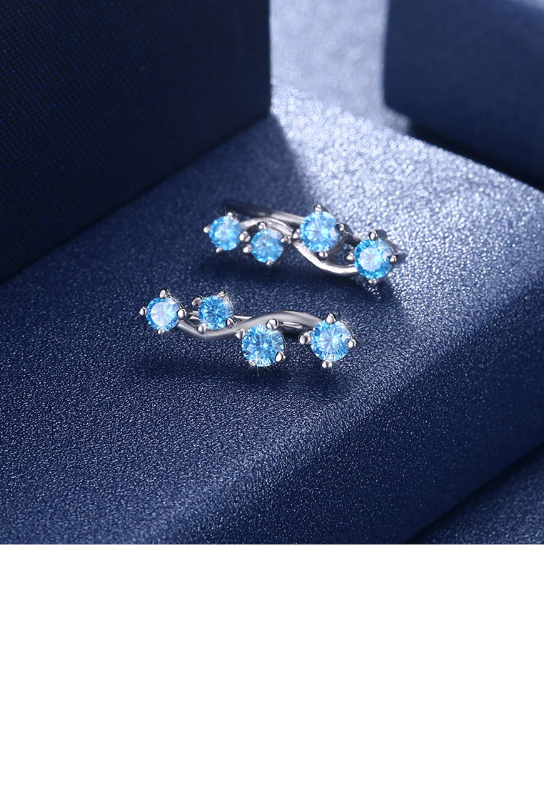 925 Sterling Silver Simple Earrings with Blue Cubic Zirconia - Luxurious Look