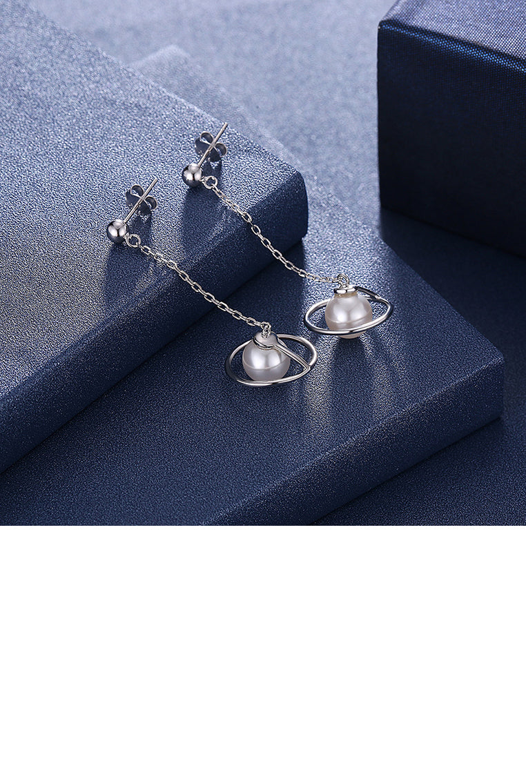 925 Sterling Silver Celestial Swivel Earrings with Fashion Pearls