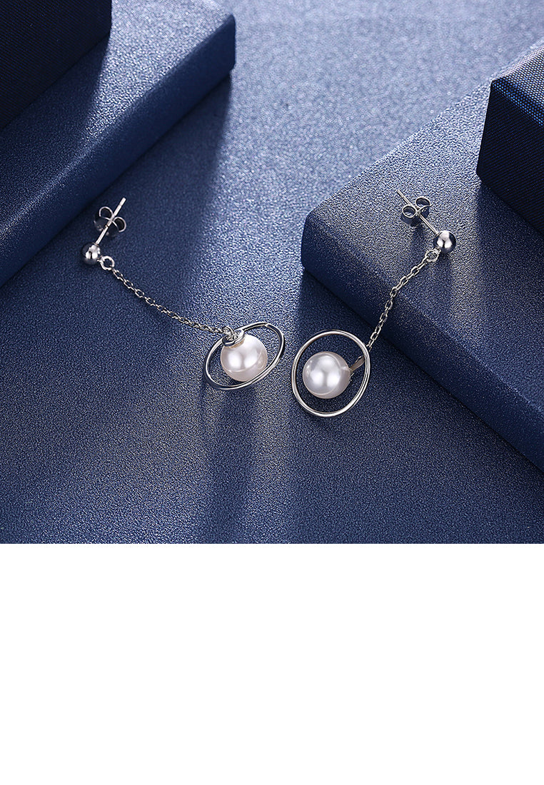 925 Sterling Silver Celestial Swivel Earrings with Fashion Pearls