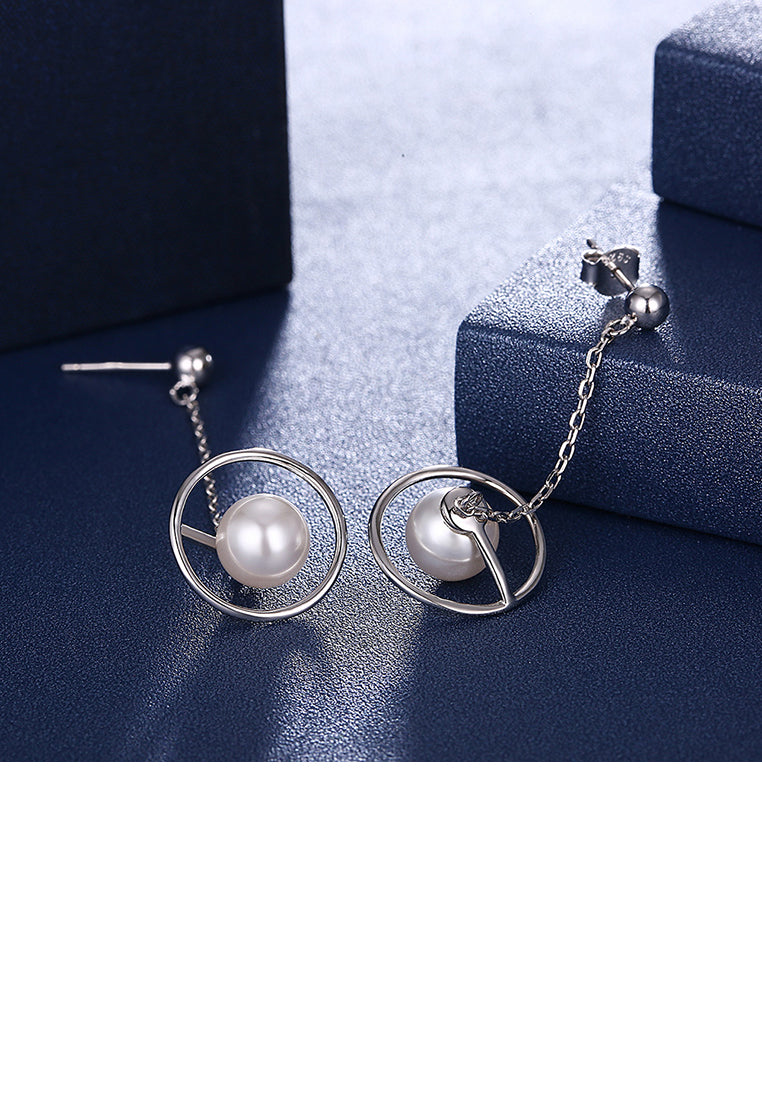 925 Sterling Silver Celestial Swivel Earrings with Fashion Pearls