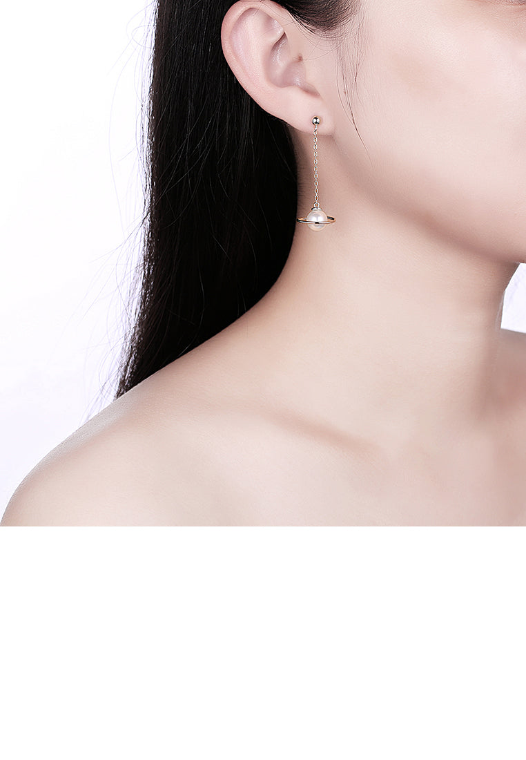 925 Sterling Silver Celestial Swivel Earrings with Fashion Pearls