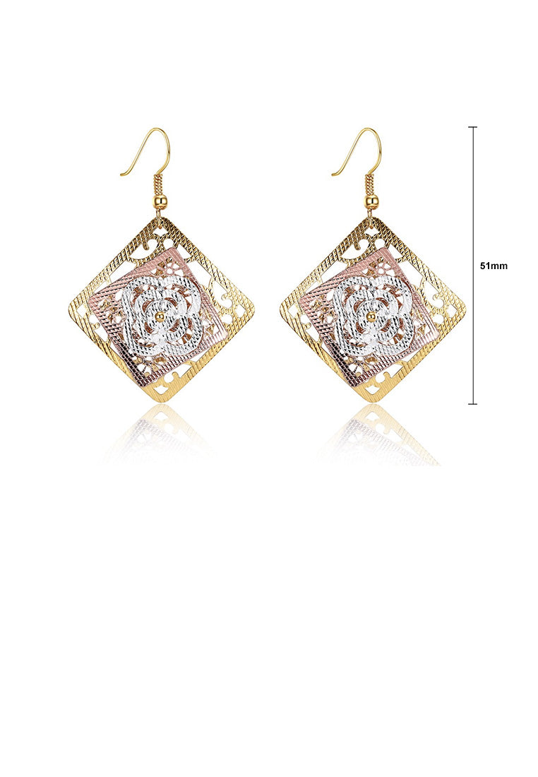 Fashion Elegant Plated Gold Hollow Flower Geometric Earrings