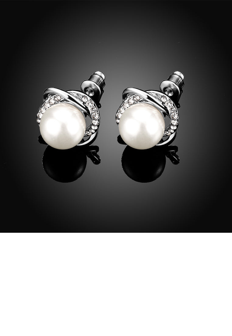 Elegant and Fashion Flower Pearl Stud Earrings with Austrian Element Crystal - Luxurious Look