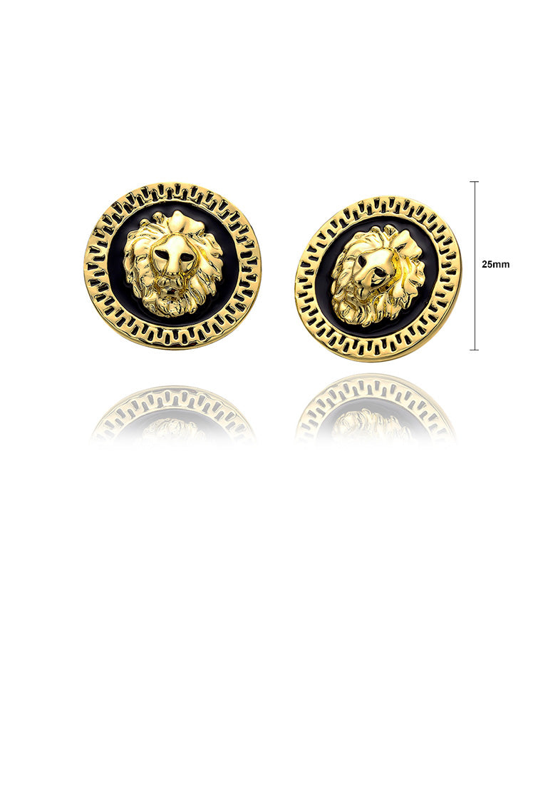 Fashion Simple Plated Gold Lion Geometric Round Stud Earrings