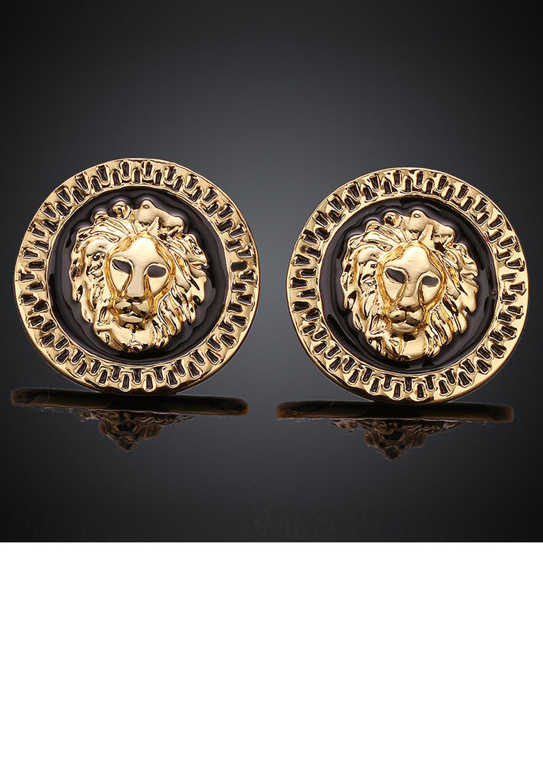Fashion Simple Plated Gold Lion Geometric Round Stud Earrings